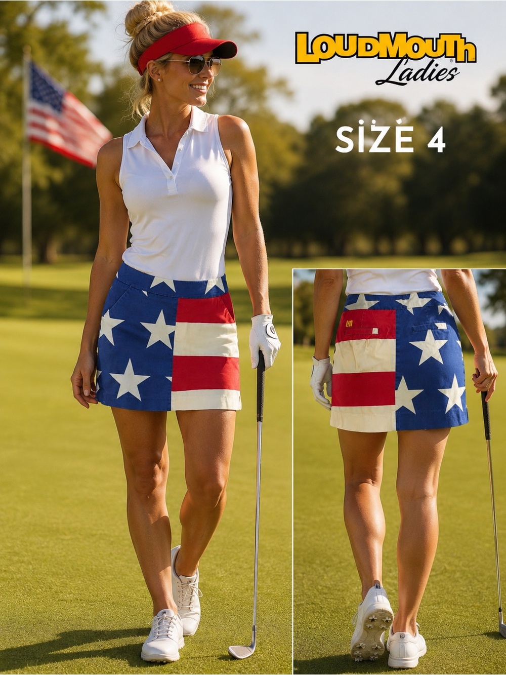 Loudmouth Ladies Old Glory American Flag Golf Skort Size 4